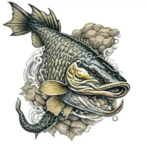 Pike Eating A Small Fish Swimming