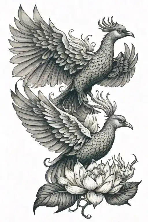 Lotus Blooming Phoenix Rising Phoenix Bird