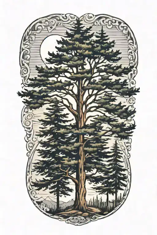 5 Evergreen Trees Sunrise Tattoo