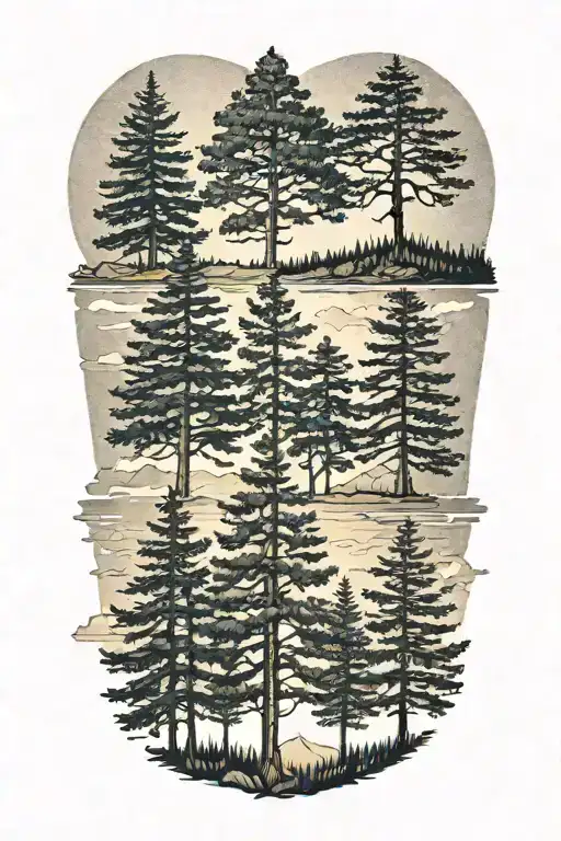 5 Evergreen Trees Sunrise In A Row Tattoo