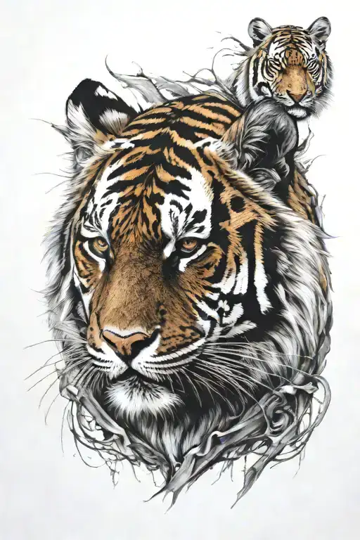 Tiger Facing Forward With Cross