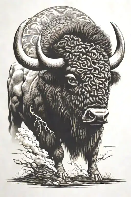 Bison Head Facing Storm Warrior With Background