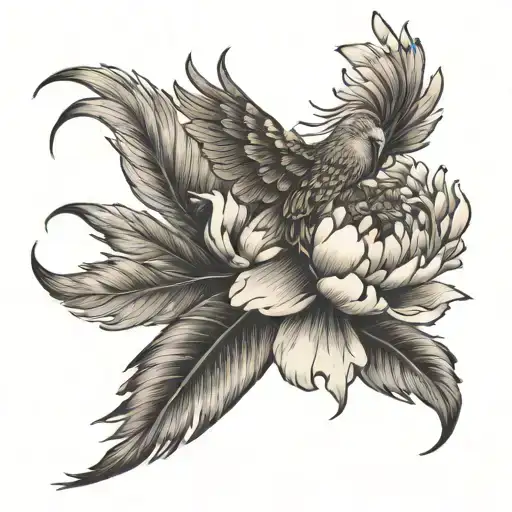 Regal Phoenix Flying Peony Flower Feature Fine Line Detail