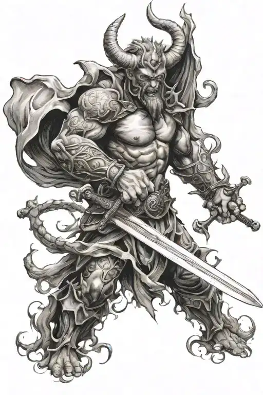 Angle Defeating A Demon Holding A Sword