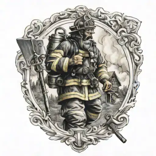 Saint Florian Firefighter With Burning House