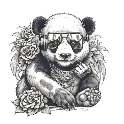 Panda With Lion Wearing Headphones