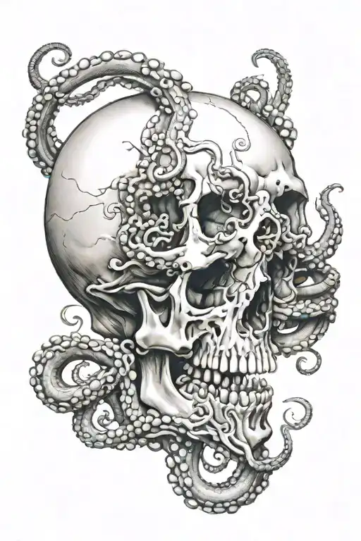 Skull With Octopus Tentacles Coming Out Of The Mouth