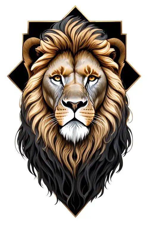 Tin Cross Tattoo Featuring Calm Lion