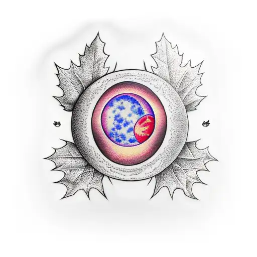 Sunset And Moonrise Inside Maple Leaf