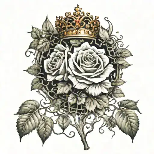 King Crown In Background Tree Vines And Roses