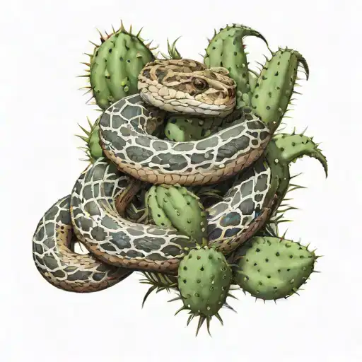 Rattlesnake Wrapped Around A Cactus