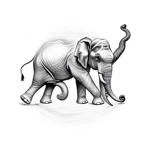 Elephant With Trunk Up And Pixelazation