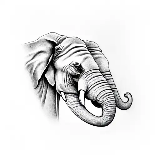 Elephant Head With Trunk Up And Pixelazation
