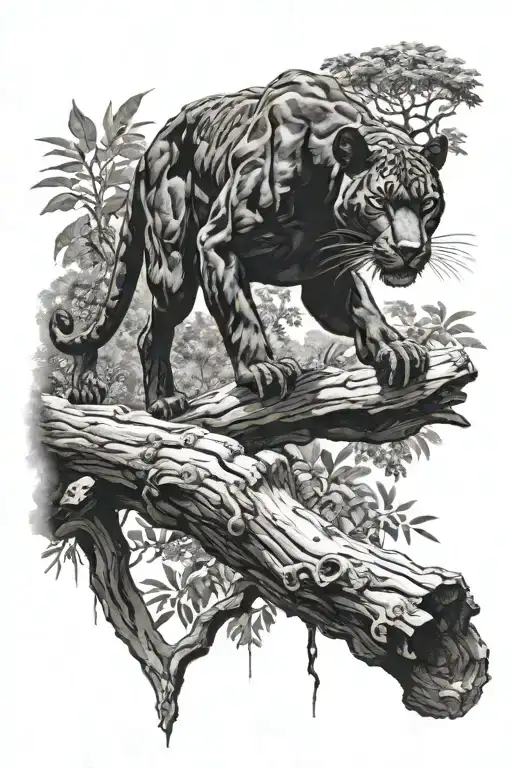 Black Panther Walking On Log