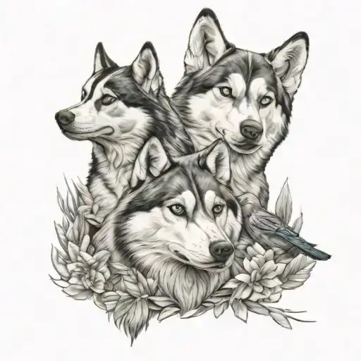 Husky And Conure Perched