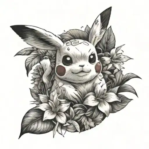 A Realistic Portrait Of A Pikachu Exploring A Tropical Flower Garden
