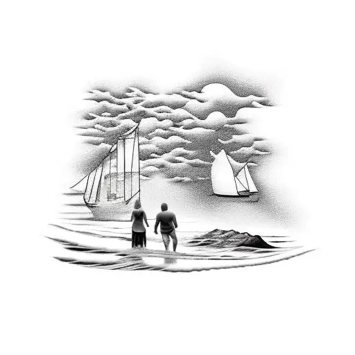 Family Walking By Ocean