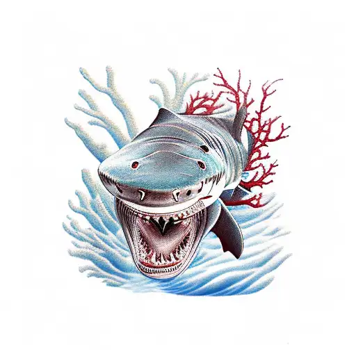 A Majestic Tiger Shark Swimming Through Vibrant Coral Reefs