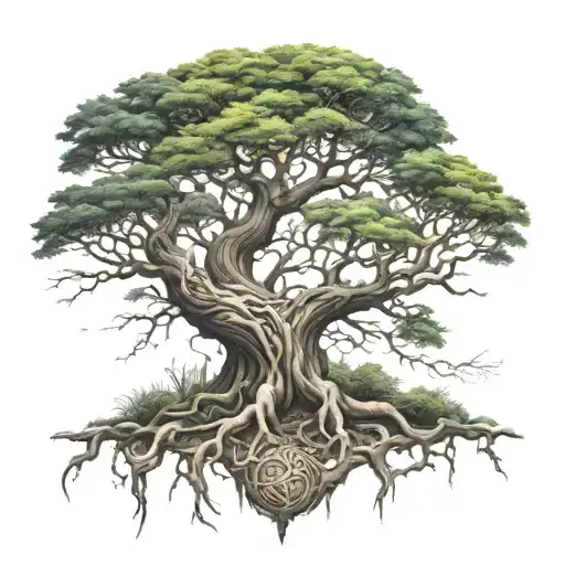 Yggdrasil Tree With Entertwined Roots Forming Around It