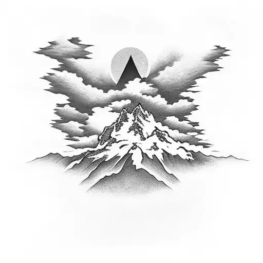 Mont Blonc Mountain With Clouds Above With The Sun Behind The Clouds Shining Though Onto An Angel