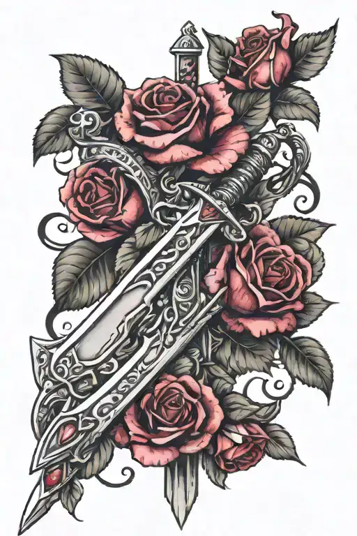 Sword With Ruby And Roses Wrapped