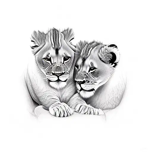 Father Lion And Cub Lion