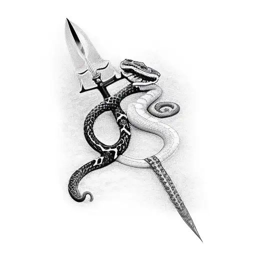 A Dagger And Has A Snake Intertwining Around The Dagger
