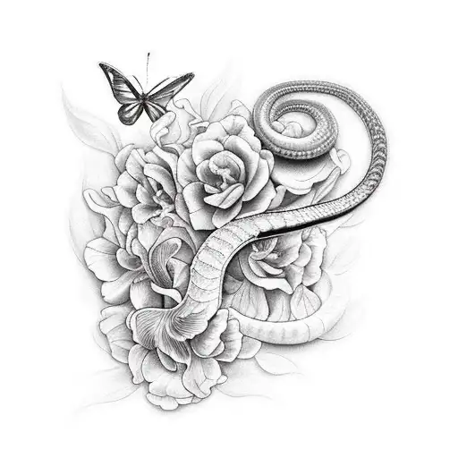 Butterfly And Snake And Iris