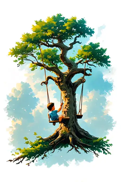 A Tree With A Boy On A Swing