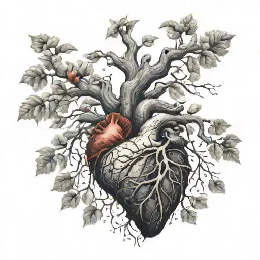 A Beautiful Tree With Human Heart As Root For Forearm Tattoo For Men
