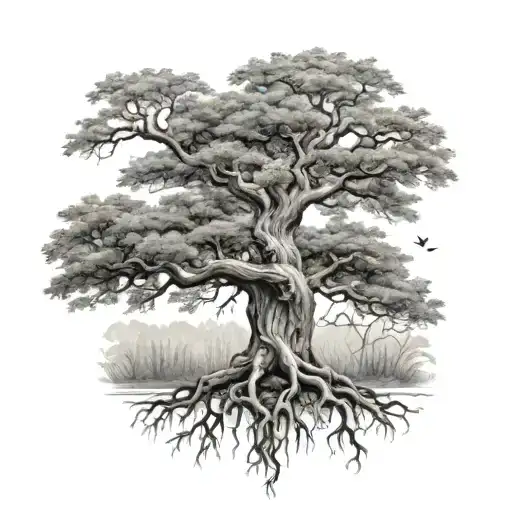 A Beautiful Long Big Tree With Human Heart As Root For Forearm Tattoo For Men