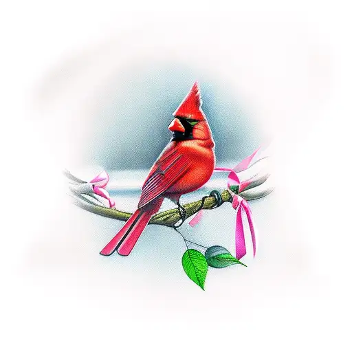 Cardinal With Pink Breast Cancer Ribbon Wrapped Around It