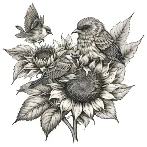 Sunflower And Bird