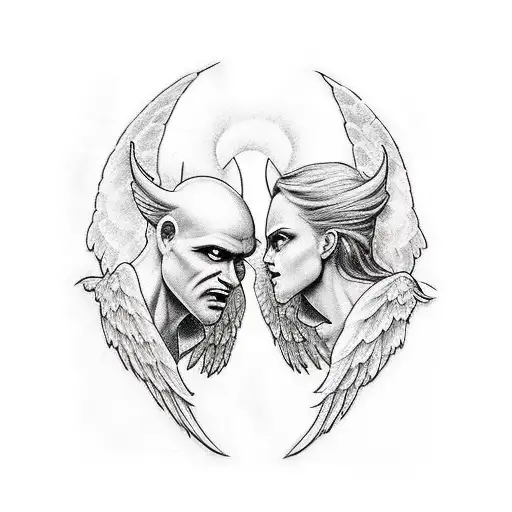 An Angel And Devil Playing A Card Game