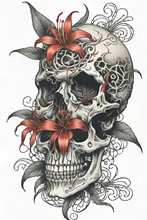 Red Spider Lily Skull Surrounded