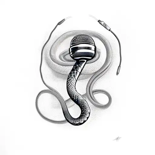 A Realistic Snake Coiled Around A Microphone With Musical Notes Emanating From It