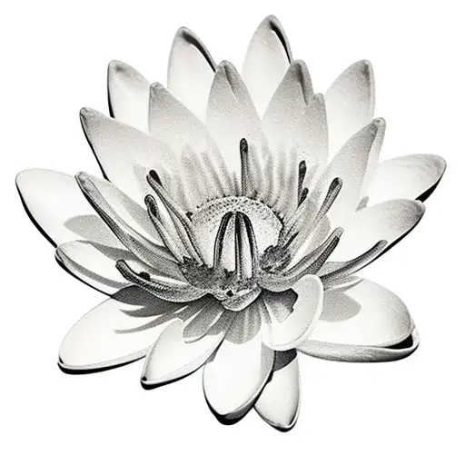 Realism Water Lilly Flower Black And Gray