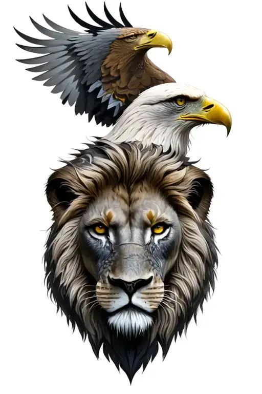 Lion Blended With A Gladiator Warrior And A Single Eagle Head On Top