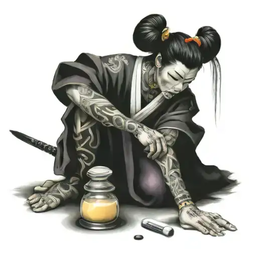 Damaged Samurai Girl Crippled By Addiction To Pills And Amphetamines