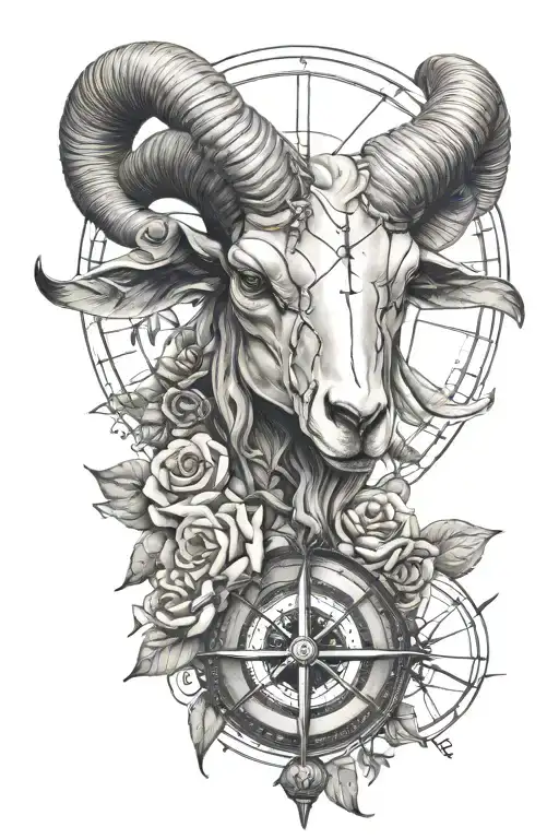 Ram Skull And Compass Rose