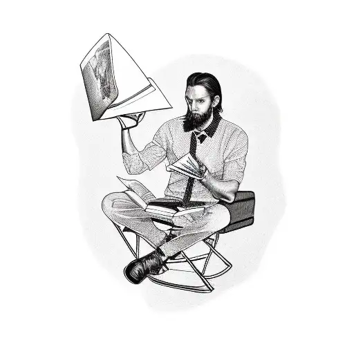 A Man Sits On A Chair With An Open Book In His Hands And Instead Of A Head He Has A Hurricane