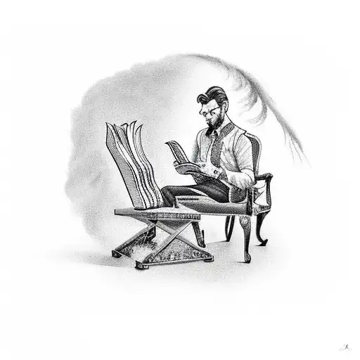 A Man Sits On A Chair With An Open Book In His Hands And Instead Of A Head He Has A Tornado