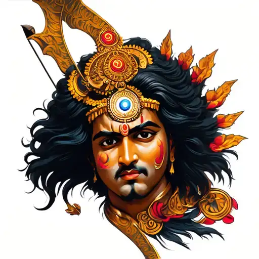 Trishul With Bow And Sudharshan Chakra On Shoulder