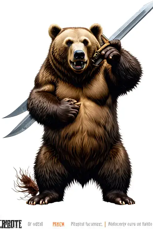 Realistic Bear Tattoo Carrying A Sword In Its Mouth