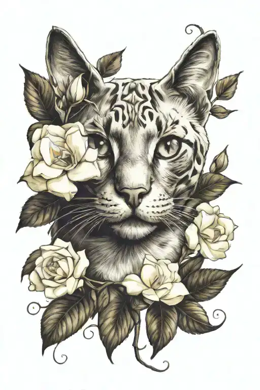 Cat Coffee Painting Gardenia Flower