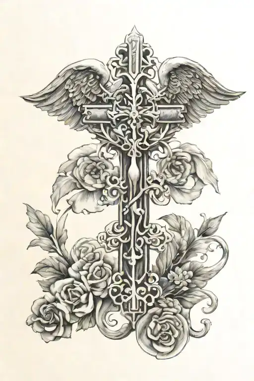Irish Cross With Angel Wings Surrounded