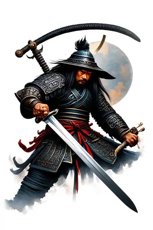 Samurai Holds A Sword In Front