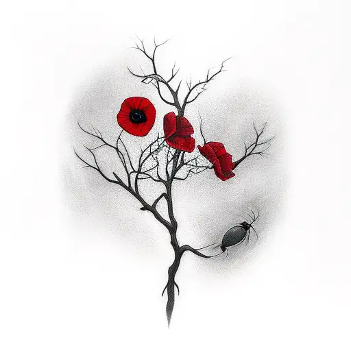 Hanging Black Ivy Vine With One Red Poppy Flower