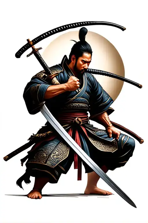 Samurai Holds A Sword In Front