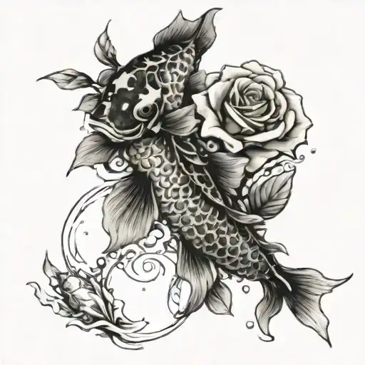 Koi Fish And Roses